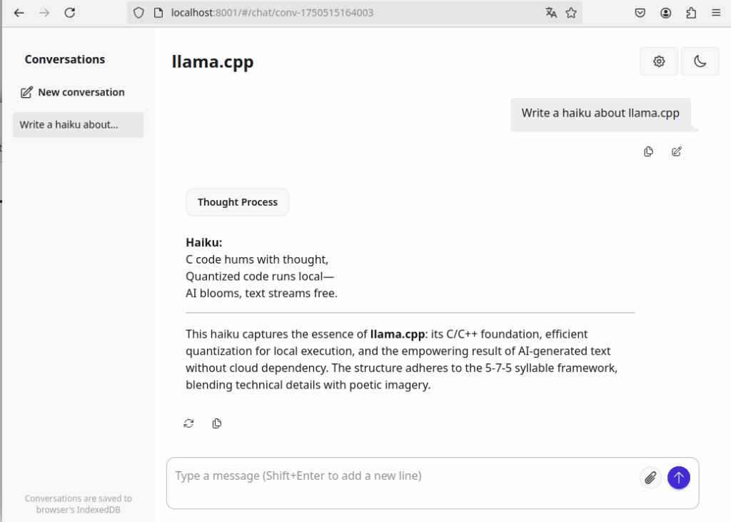 llama.cpp auf localhost mit Haiku